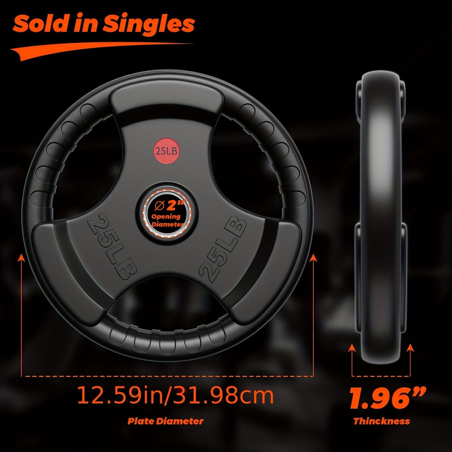 Tri-Grip Weight Plates with Three Hand Openings and 25, 35 or 45 lb Options for Barbell Training