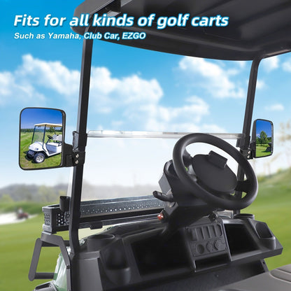 Golf Cart Mirror Set Convex Wide Angle Rotatable Side & Panoramic Rear View Mirrors – Fits Yamaha, EZGO, Club Car & Most Golf Carts