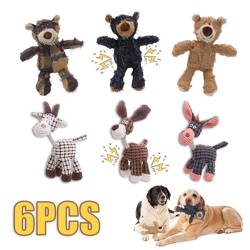 Teething Toys, Squeaky Dog Toys 6 Pack – Plush Stuffless Chew Toys for Small Medium Large Dogs, Durable Teething Toys for Aggressive