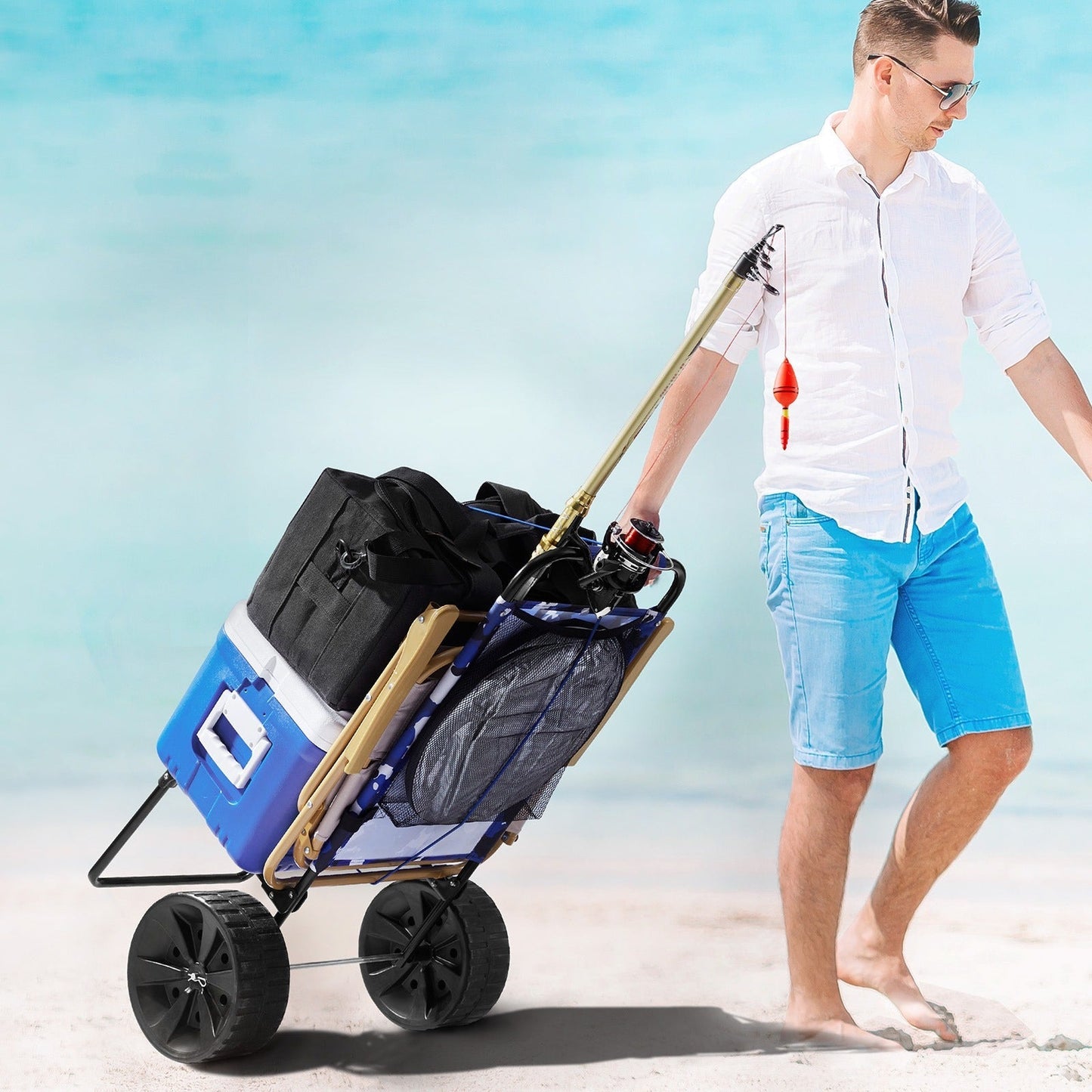 Folding Beach Cart with Balloon Wheels, Sand Dolly for Camping Fishing Picnic Garden, for Garden, Patio and Yard Use