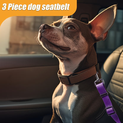 Dog Car Seat Belt Safety Harness 2 Pack Adjustable Universal Vehicle Tether with Quick-Release Buckle & Anti-Tangle Leash
