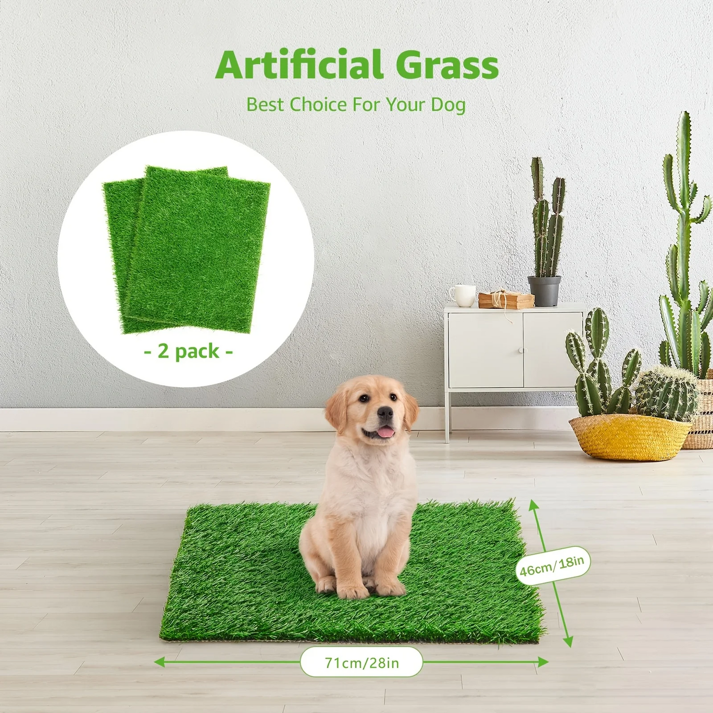 Dog Potty Training Grass Mat – 2 Pack Washable Artificial Turf Pad with Odor Control & Drainage, Reusable Indoor Outdoor Pet Pee Mat