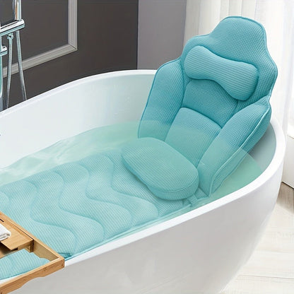Full-Body Bathtub Cushion in 60 × 21.7-Inch Size with Aqua Mesh, Raised Headrest and Lumbar Pad