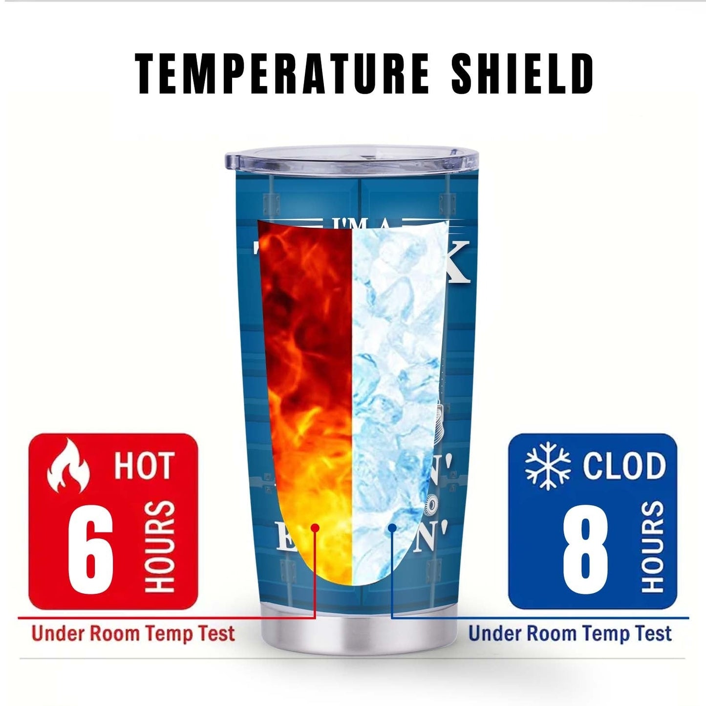 Truck Driver Graphic 20oz Stainless Steel Tumbler with Clear Lid and Blue Printed Finish for Daily Carry
