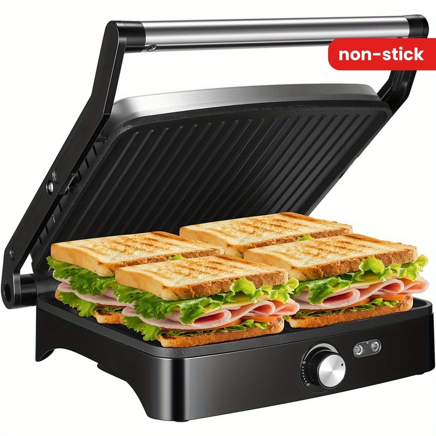 Panini Press Grill Indoor Sandwich Maker 4 Slice, Non-Stick 1200W Electric Grill with Temperature Control