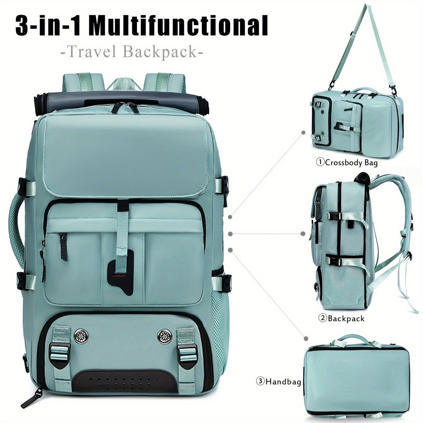 Laptop Backpack with Shoe Compartment, USB Port and Large Travel Storage in Eight Colors for Daily Use