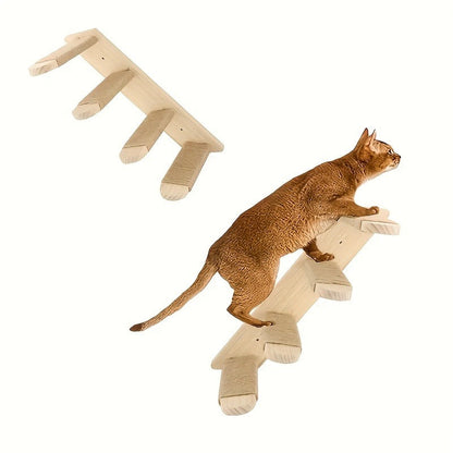 Four-Step Wall-Mounted Cat Ladder with 45.5cm Wood Frame, Rope-Covered Treads and Fastener Points