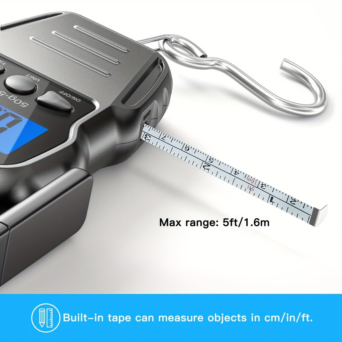 Digital Fishing Scale 50kg 110lb Portable Handheld Fish Scale with LCD Backlight & Built-in Measuring Tape