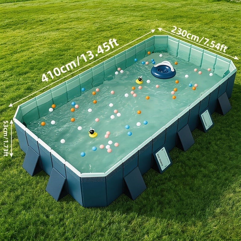 Large Rectangular Frame Pool, Non-Inflatable Backyard Swimming Pool with Drain for Garden, Patio and Yard Use