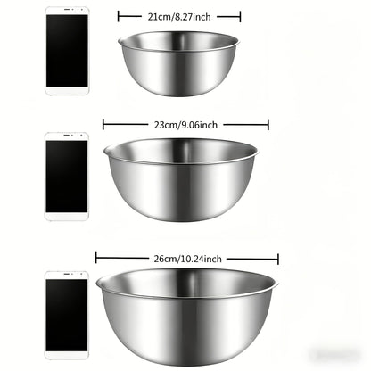 Three-Piece Nesting Mixing Bowl Set with 21, 23 and 26 cm Diameters for Baking and Food Preparation