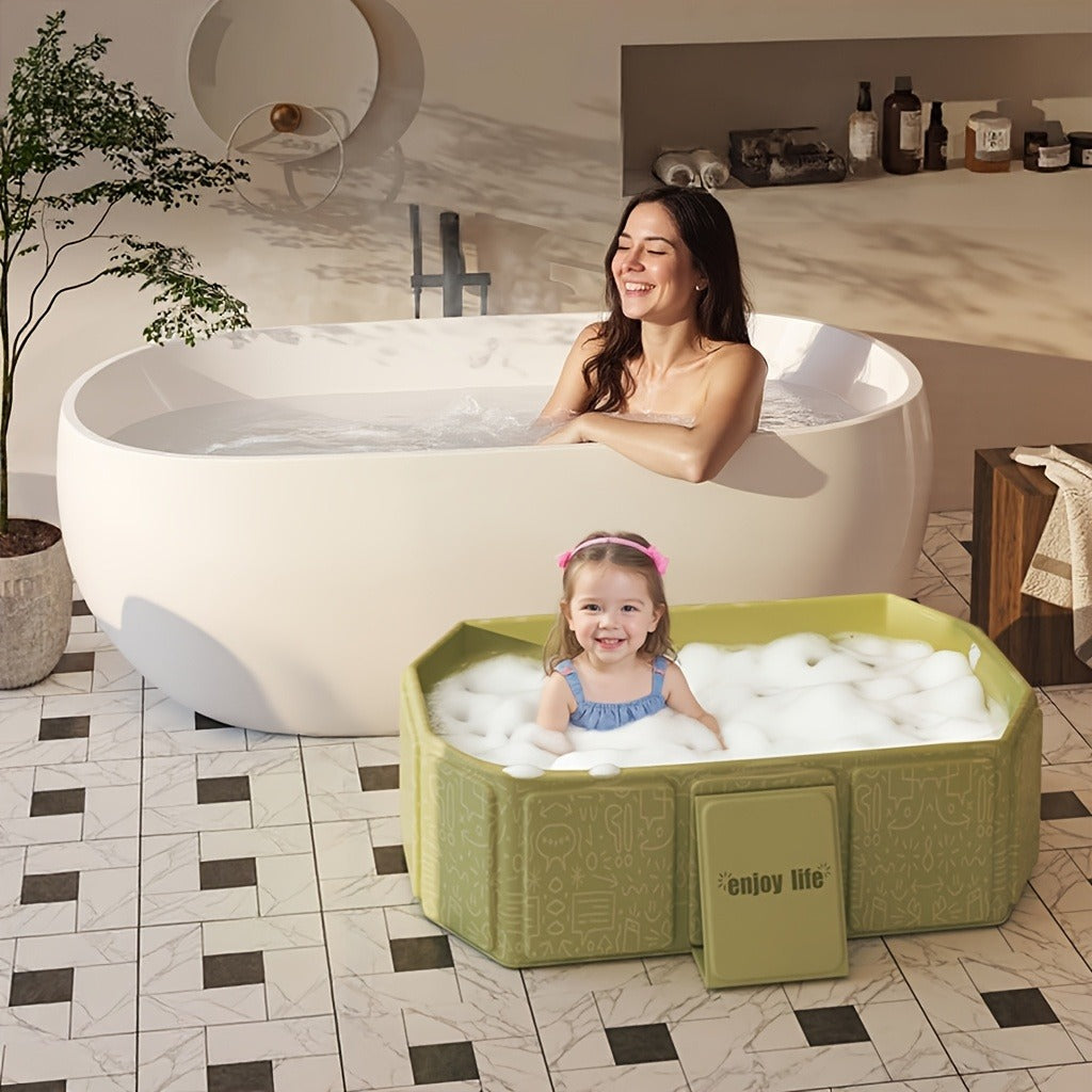 Foldable Baby Bathtub Portable Newborn Infant Tub with Drain Hole, Anti-Slip Base & Durable Multi-Functional Design for Home Travel Use