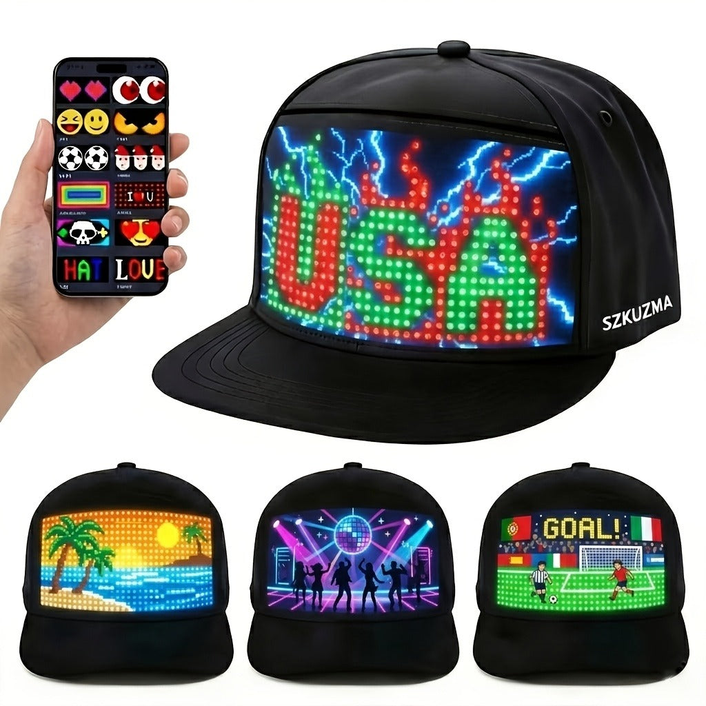 Programmable LED Hat with APP Control – Custom Text, Animation & Graffiti Display, USB Rechargeable, Adjustable Fit for Men & Women