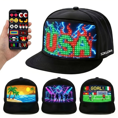 Programmable LED Hat with APP Control – Custom Text, Animation & Graffiti Display, USB Rechargeable, Adjustable Fit for Men & Women
