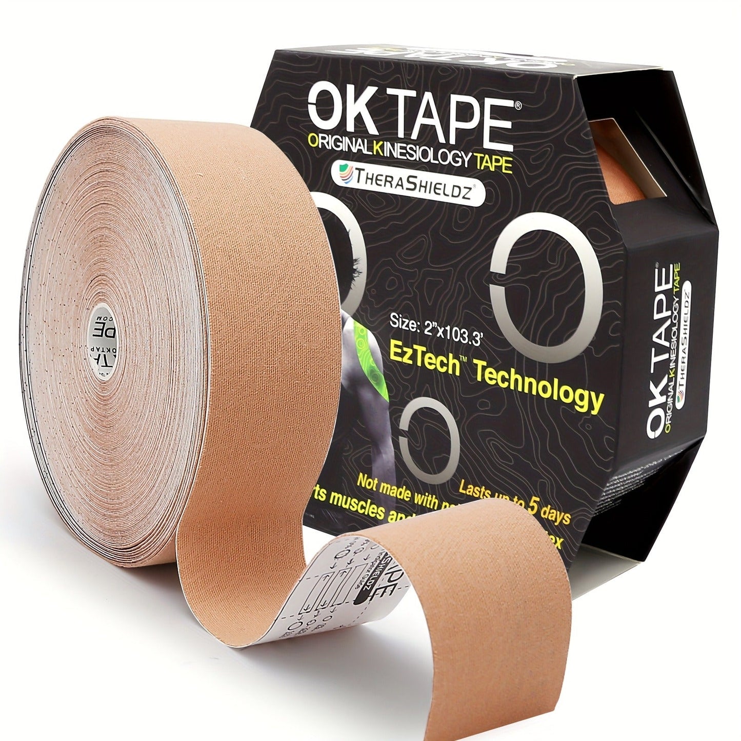 Bulk Kinesiology Tape Roll 2 Inch x 103 Feet Beige – Elastic Latex Free Athletic Therapeutic Tape for Sports, Muscle Support