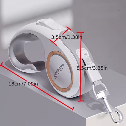 Retractable Dog Leash with 16-Foot Tape, One-Button Lock and Six Champagne, White or Blue Size Options