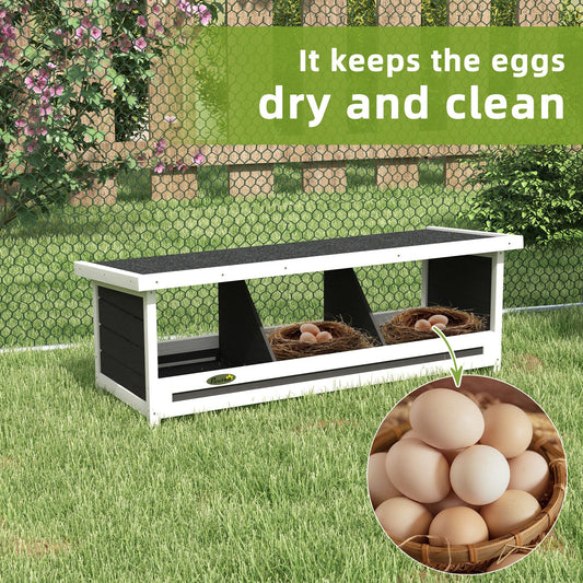 Chicken Nesting Box 3 Hole Wood Laying Box with Asphalt Roof for Hens, Indoor Outdoor Chicken Coop Nesting Boxes Fits Up to 3 Chickens