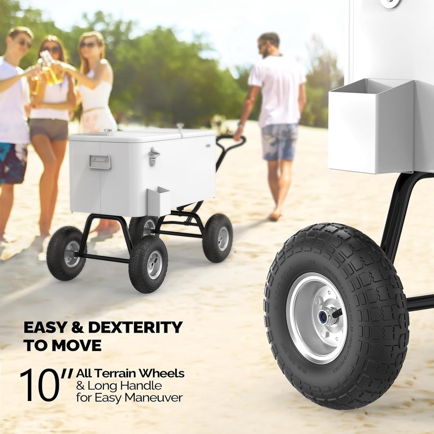 Rolling Cooler Cart 80QT Portable Wagon with 10" Wheels, Patio Beach Outdoor Drink Cooler, for Camping, Travel and Outdoor Use