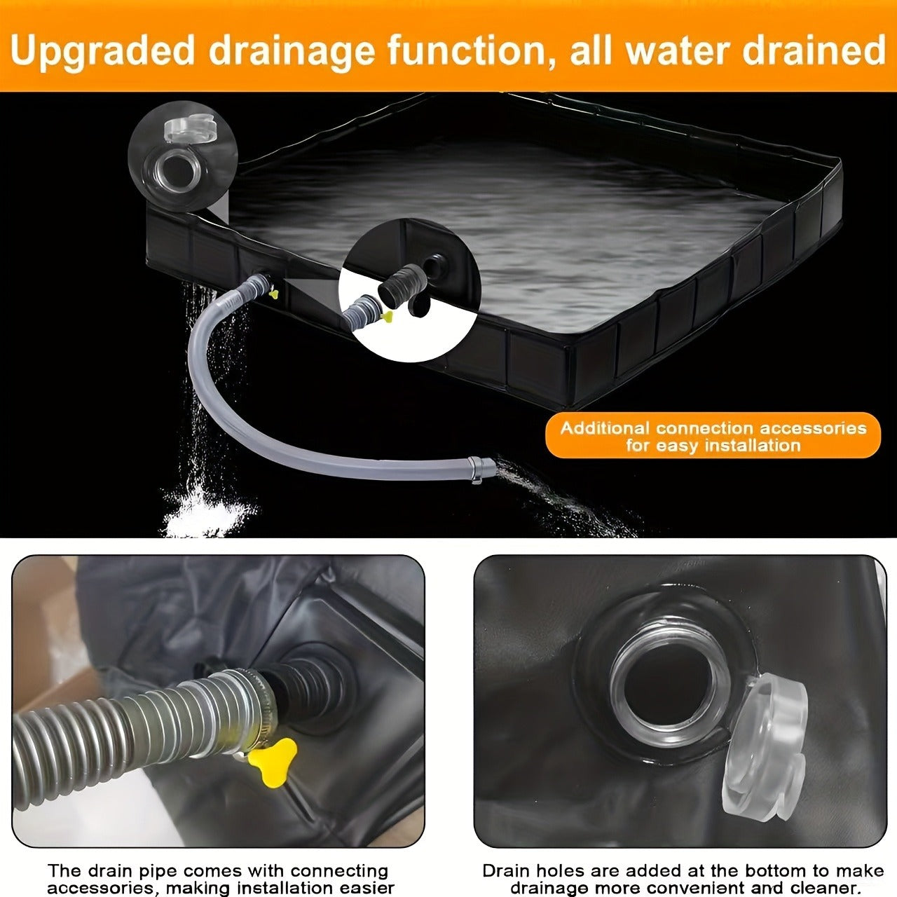 Foldable Shower Base 41"x41" Portable Shower Pan with Drain Pipe – Collapsible Shower Basin for Camping Tent, Indoor & Outdoor Use, Black