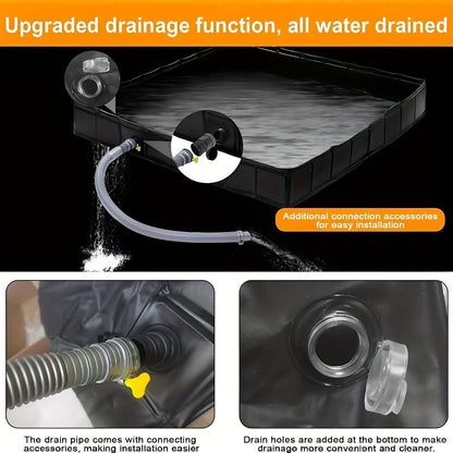 Foldable Shower Base 41"x41" Portable Shower Pan with Drain Pipe – Collapsible Shower Basin for Camping Tent, Indoor & Outdoor Use, Black