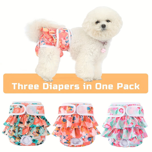 Washable Female Dog Diapers 3 Pack – Reusable Highly Absorbent Dog Period Panties for Heat Incontinence Puppy Training, XS S M L