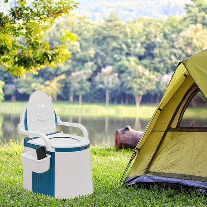 Portable Camping Toilet with Backrest – 350lb Capacity, 6-8 Gal Detachable Bucket, Anti-Slip Base, Built-in TP Holder & Phone Shelf