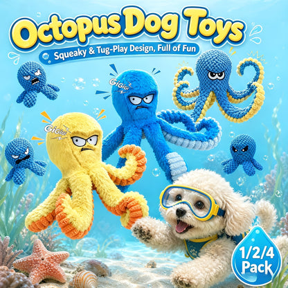 Tough Dog Chew Toy Octopus – Squeaky Stuffed Interactive Dog Toys for Large Dogs, Crinkle Tug of War Plush Dog Toy to Keep Dogs Busy