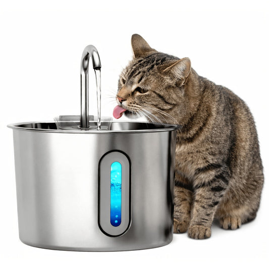 Stainless Steel Cat Water Fountain 74oz – 304 Food-Grade Steel, Ultra-Quiet USB Pump, 3-Stage Filtration, Visible Water Level Window