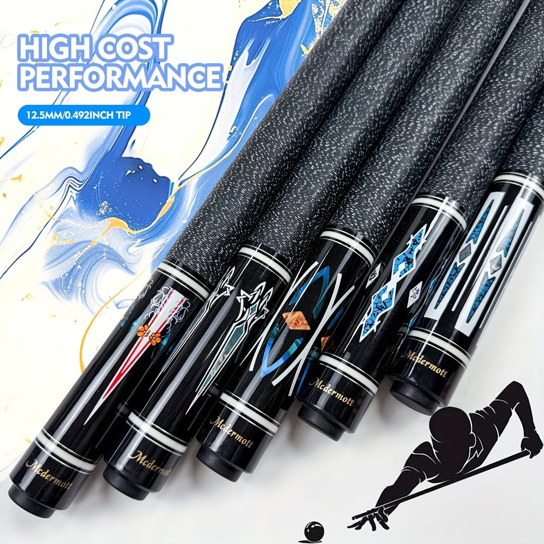 58-Inch Canadian Maple Pool Cue with 12.5mm Tip, Quick-Release Joint and Five Z-Series Graphics