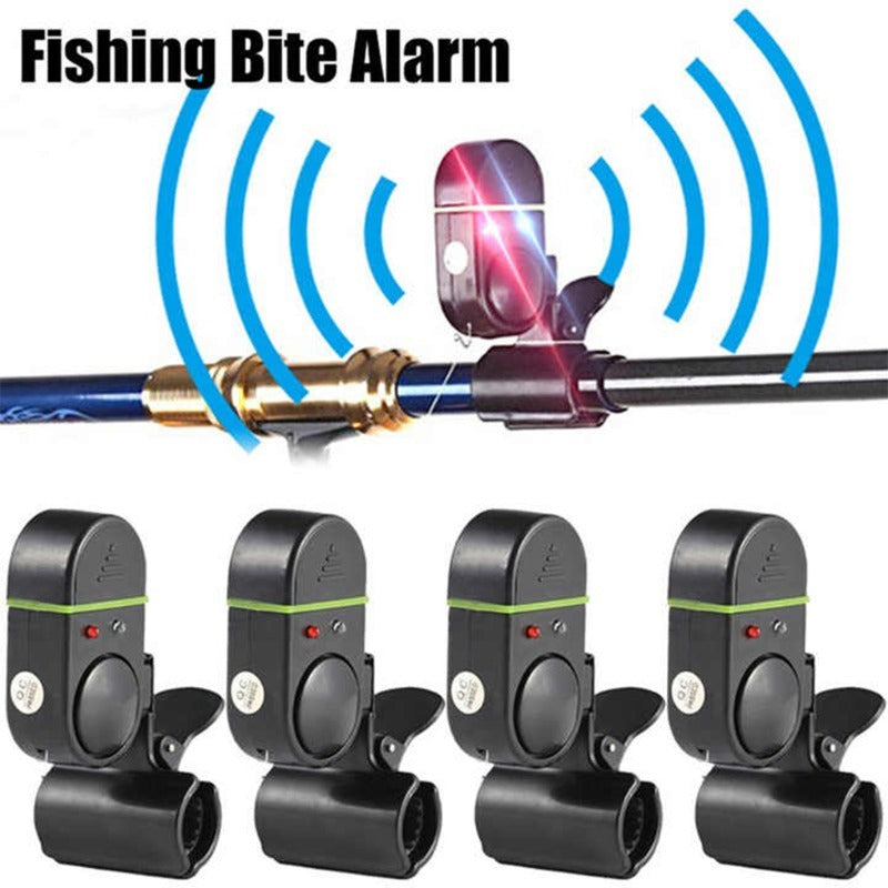 Fishing Bite Alarm Bell 4pcs Set with Sound Alert and Light Indicator, Sensitive Fish Hook Alarm for Fishing Rod Night Fishing Carp Fishing