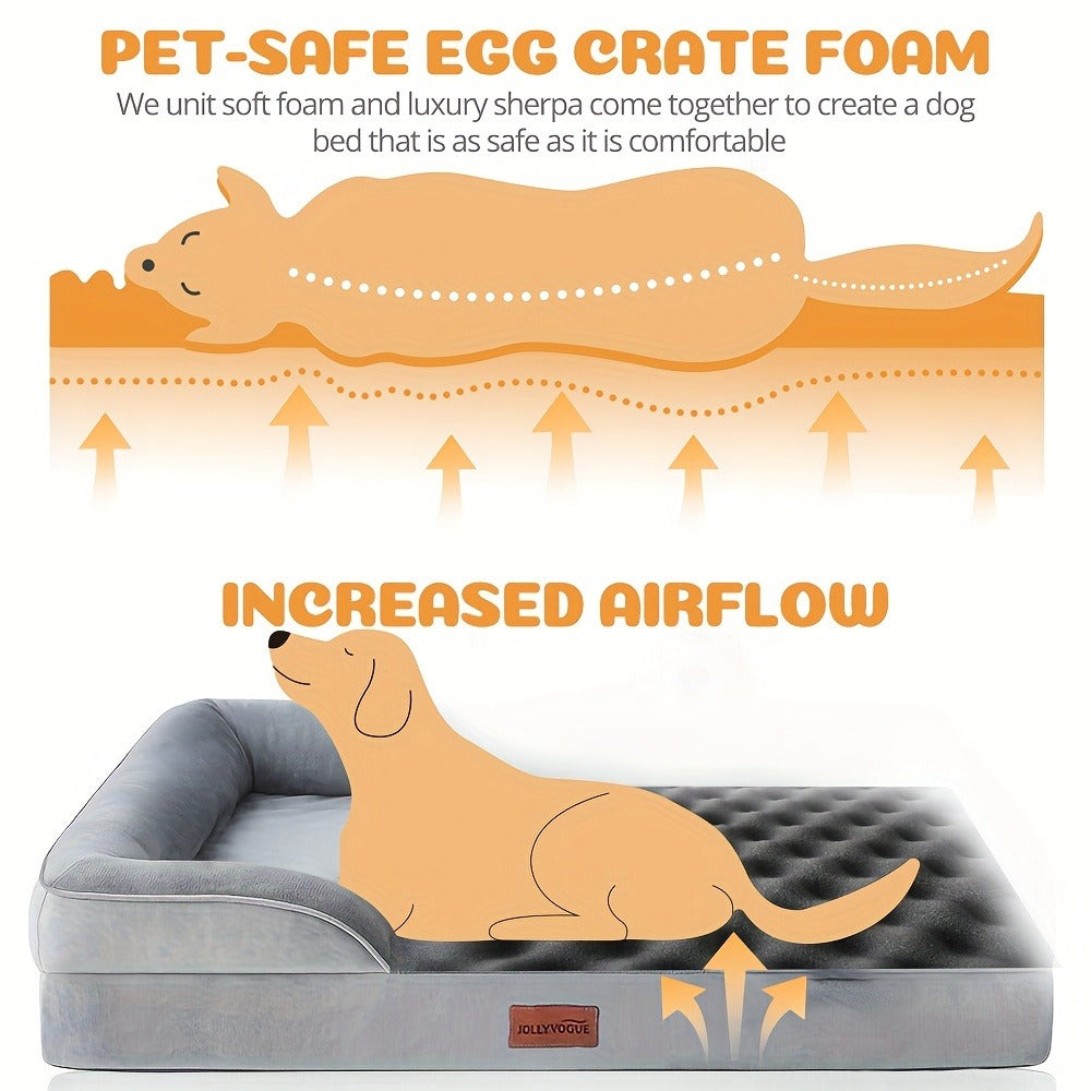 Orthopedic Dog Bed with Removable Washable Cover – High-Density Foam Dog Sofa Couch Bed, 4-Sided Bolster, Nonskid Bottom