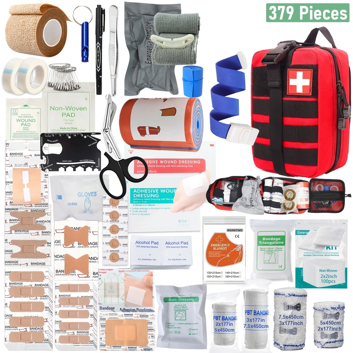 157PCS MOLLE Survival Kit – Outdoor First Aid Emergency Gear for Camping Hiking Adventure Travel Car Home Office School