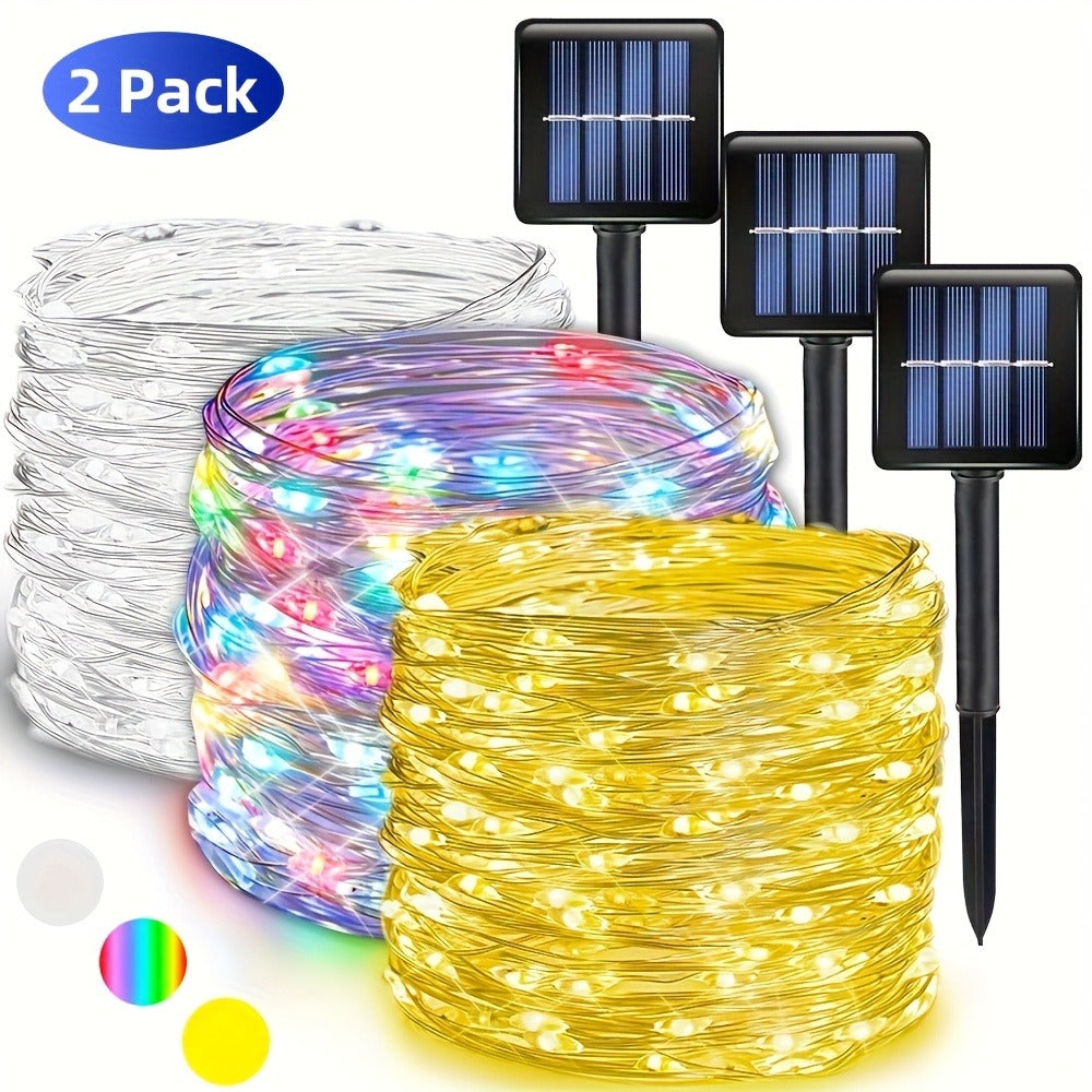 Two-Pack Solar Fairy String Lights, 104 Feet with 300 LEDs, Flexible Wire and Three Color Options