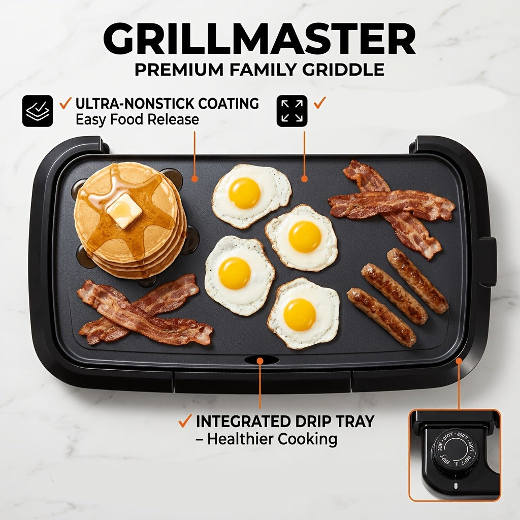 Electric Griddle Non-Stick Teppanyaki Grill Pan, Frying & Grilling All-in-One for Eggs, Steaks, Bacon