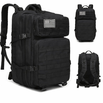 45L-Labeled Tactical Backpack with Front Utility Pockets and Black, Green, Khaki or Purple Options