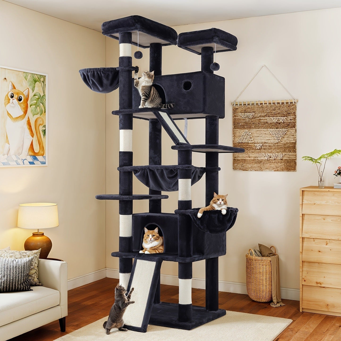 Multi-Level Cat Tree in 36-, 65-, 68- or 81-Inch Heights with Perches, Condo, Hammock and 30 Color, Pattern or Layout Options