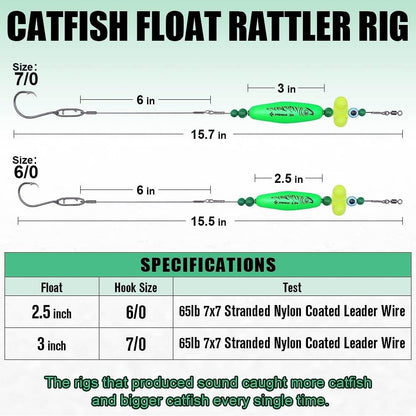Catfish Rig Santee Cooper Float with Rattler 4pcs Set, Catfishing Tackle Rattle Float Rig for Bank Fishing