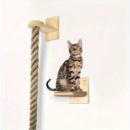 Wall-Mounted Cat Scratching Post with Climbing Rope Jute Rope Jump Platform Resting Perch Large Ladder Cat Tree Activity Center Space-Saving