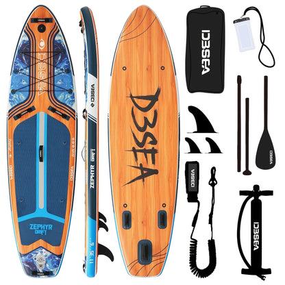 Wide Inflatable SUP Board 11ft x 32'' Extra Wide Stand Up Paddle Board for Youth Adults with Backpack Dry Bag Paddle Leash Hand Pump Fins
