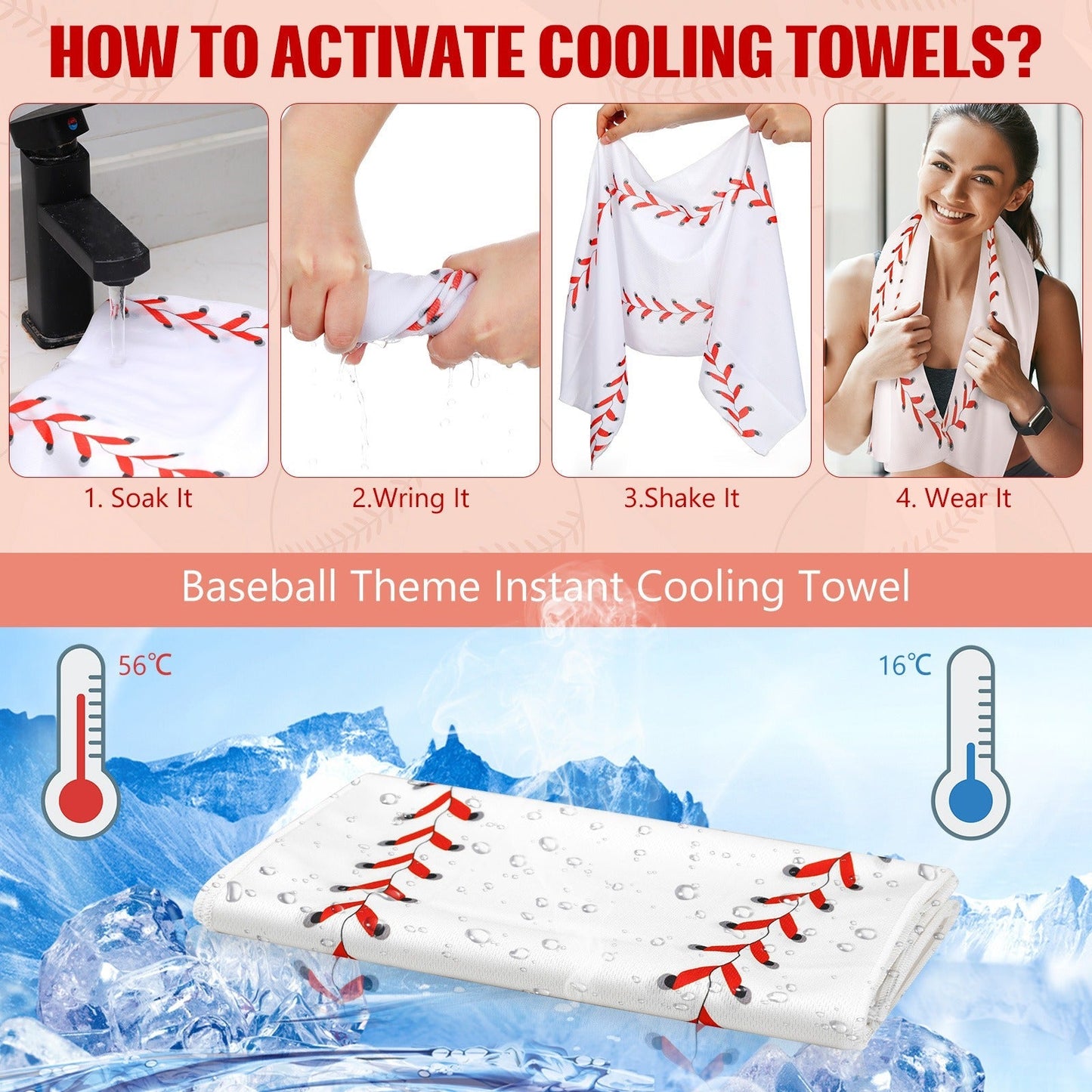 Cooling Towels for Sports 12-Pack – 47”×12” Instant Chilling Ice Towel for Baseball, Gym, Running & Outdoor Activities