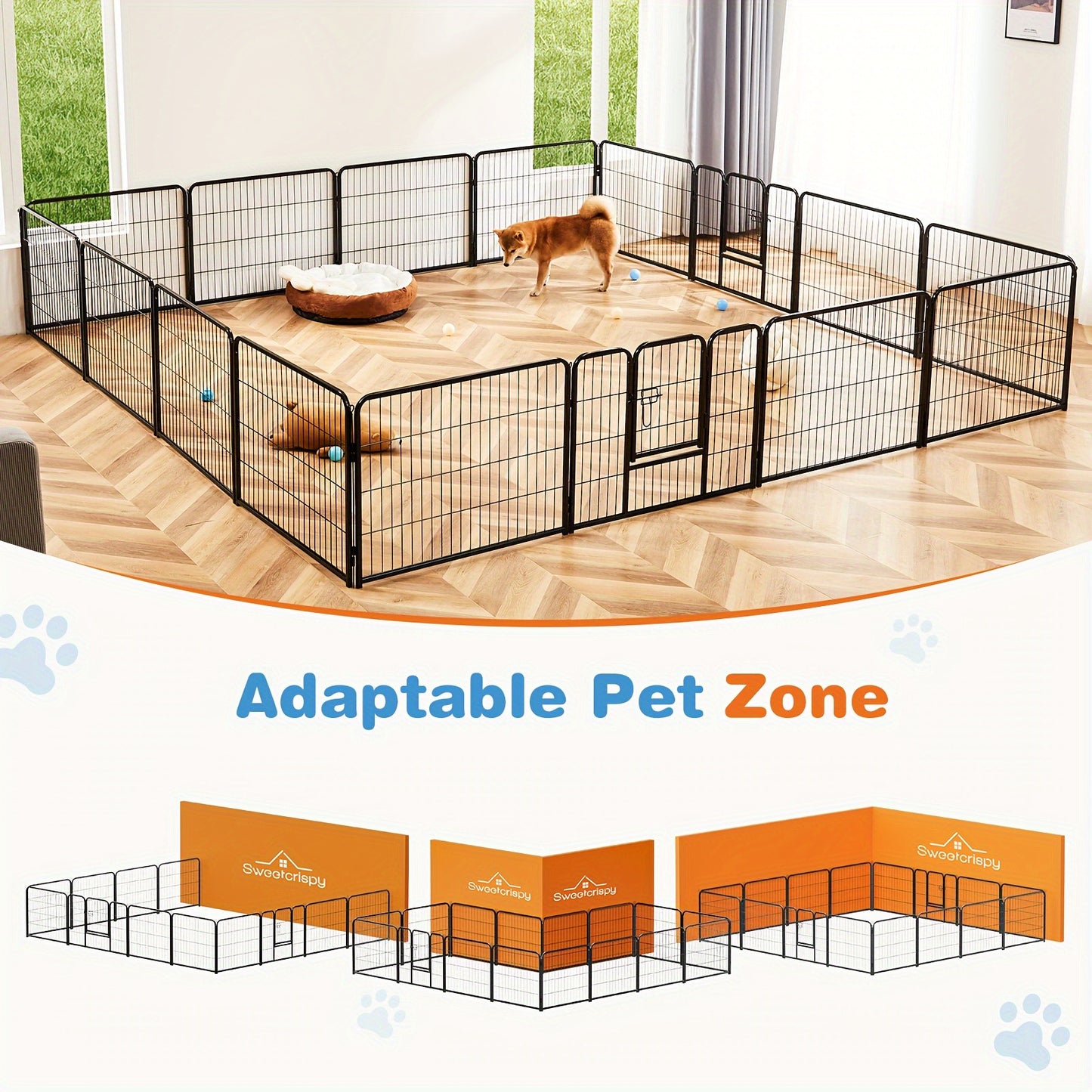 Pet Playpen Exercise Pen for Dogs 8 or 16 Panel Modular Indoor Outdoor Dog Fence – 24 32 40 Inch Height Options for Small Medium Large Dogs