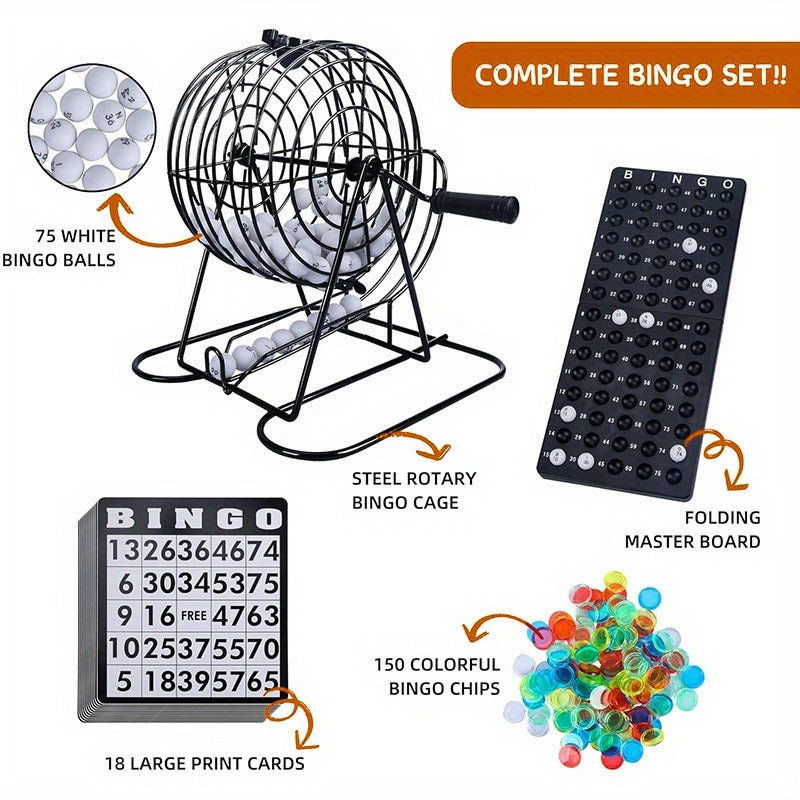 Bingo Game Set Metal Cage Lottery Machine Vintage Desktop Bingo Caller Kit for Family Game Night Party Adults Kids Birthday Holiday