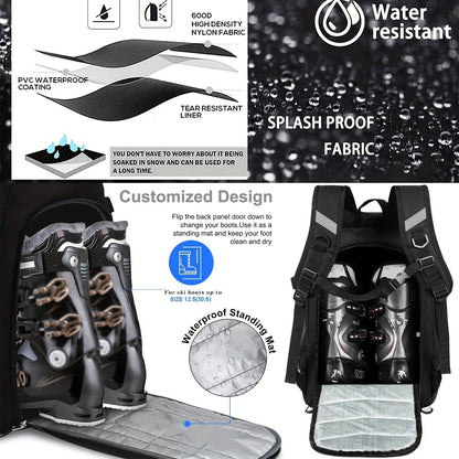 Ski Boot Bag Snowboard Backpack 40-50L Large Capacity Snow Gear Bag for Skiing Helmet Goggles Gloves Snowboard Accessories Winter Sports
