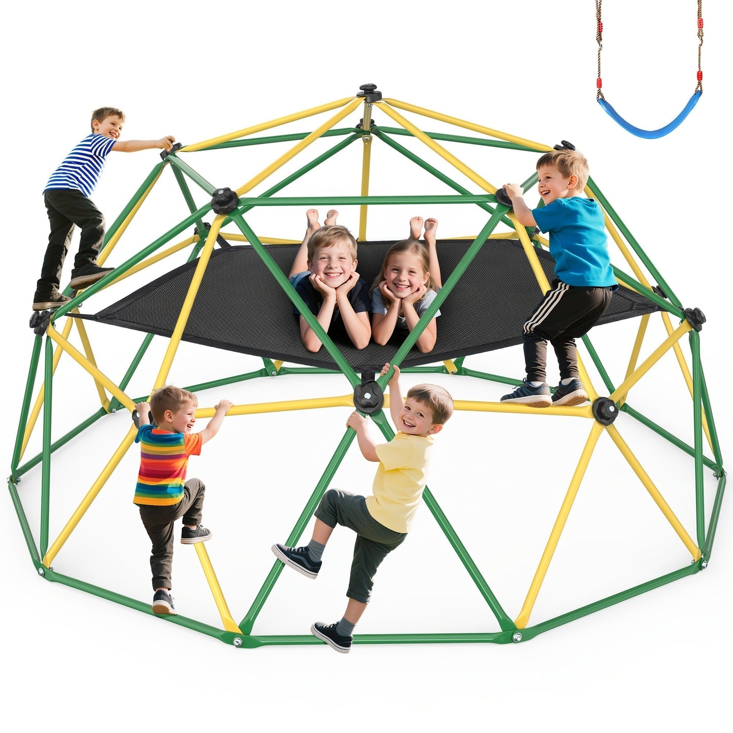 10FT Kids Climbing Dome with Hammock Swing Disc Swing Backyard Jungle Gym Steel Frame Outdoor Play Equipment 1000 LBS Capacity Gift for Boys