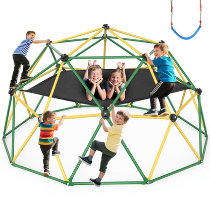 10FT Kids Climbing Dome with Hammock Swing Disc Swing Backyard Jungle Gym Steel Frame Outdoor Play Equipment 1000 LBS Capacity Gift for Boys