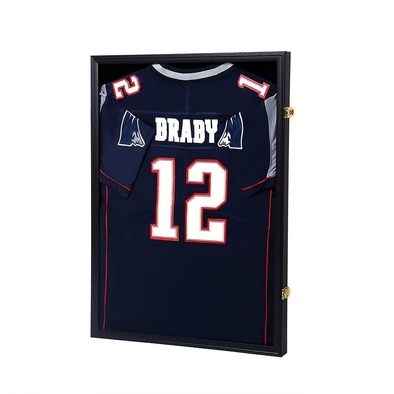 Jersey Display Case Shadow Box – Lockable UV Protection Frame for Baseball Basketball Football Soccer Hockey Sport Shirt, Matte Black