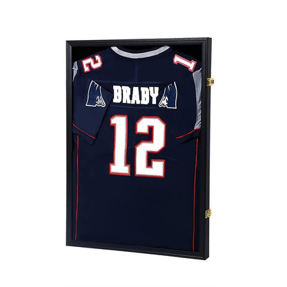 Jersey Display Case Shadow Box – Lockable UV Protection Frame for Baseball Basketball Football Soccer Hockey Sport Shirt, Matte Black