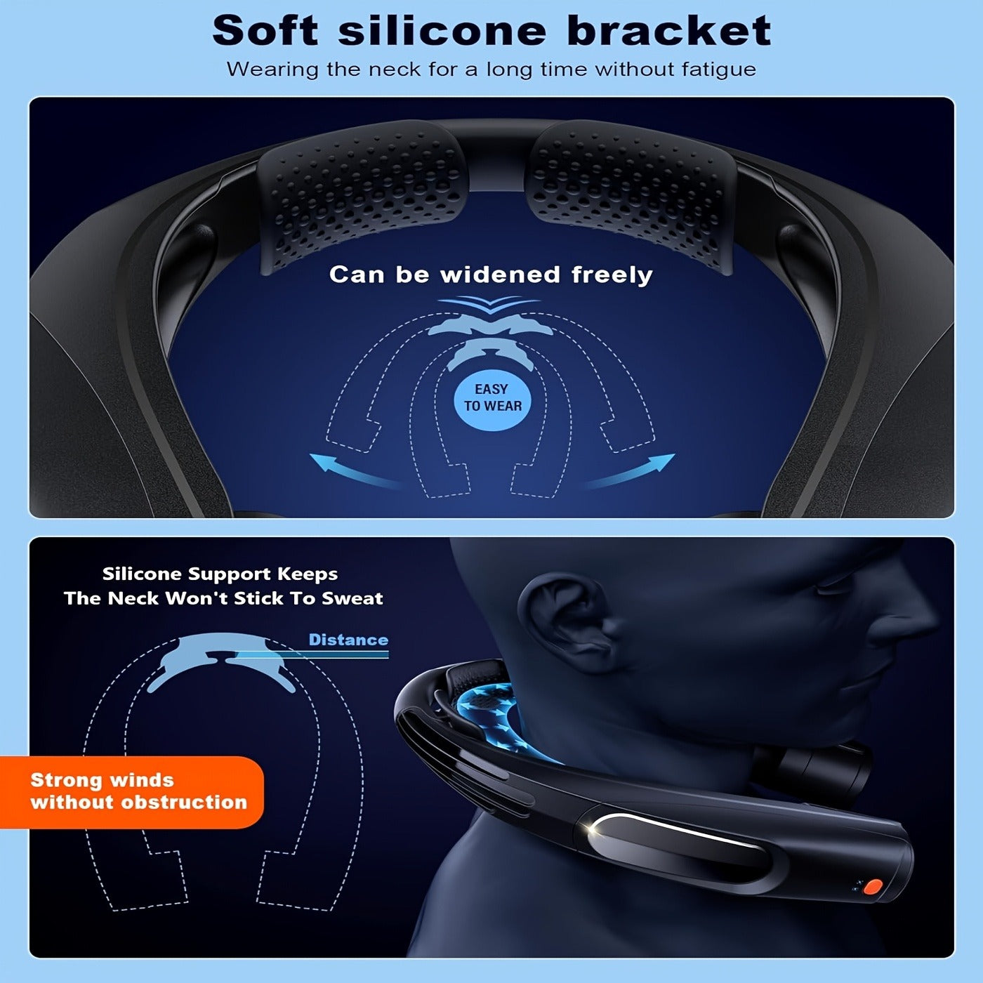 U-Shaped Neck Fan in Black or White with Six-Speed Display, Twin Fan Ends and USB Charging