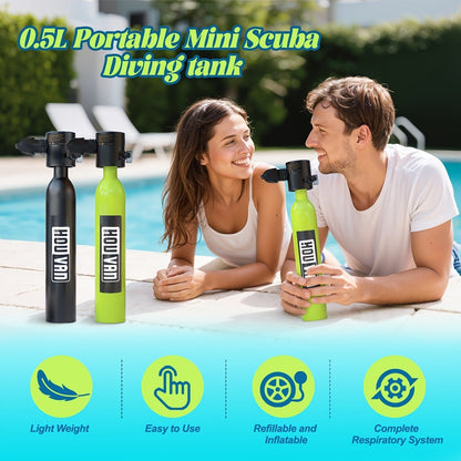 Mini Scuba Tank Set 0.5L – Reusable Diving Cylinder with Hand Pump, 3000PSI 200Bar, 35 Breaths Backup Air for Shallow Water Diving Reef