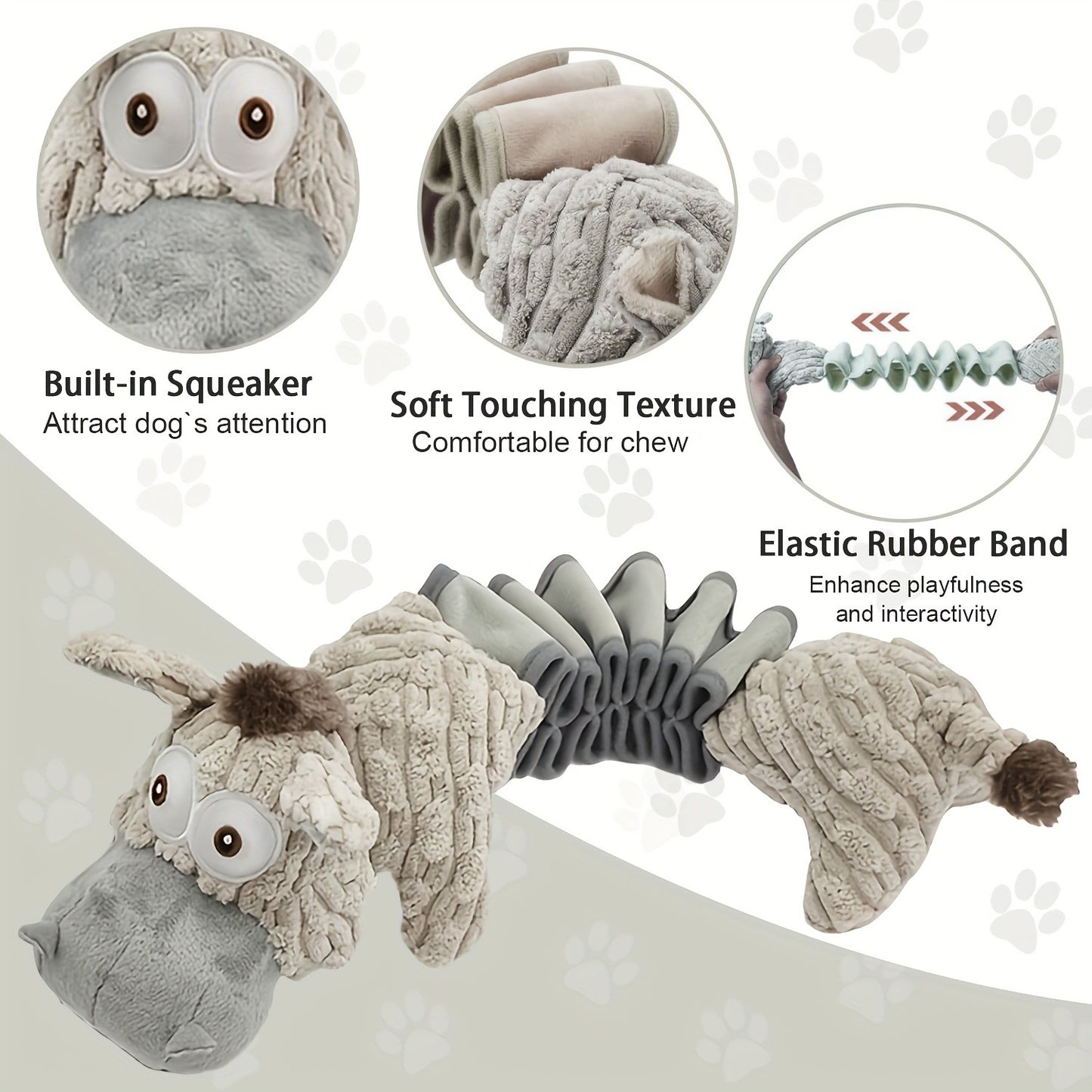 Dog Chew Toy Donkey Plush Squeaky Stretch Toy for Dogs – Durable Soft Stuffed Animal Chew Toy for Small Medium Large Dogs