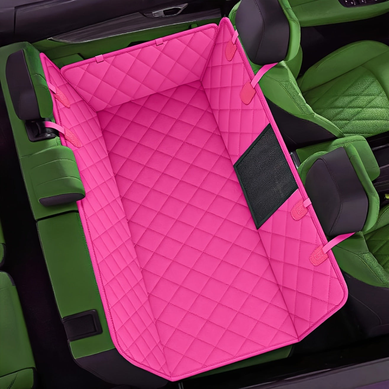 Quilted Dog Car Back Seat Cover with Side Flaps, Mesh Window and Six Color or Pink Mat Bundle Options
